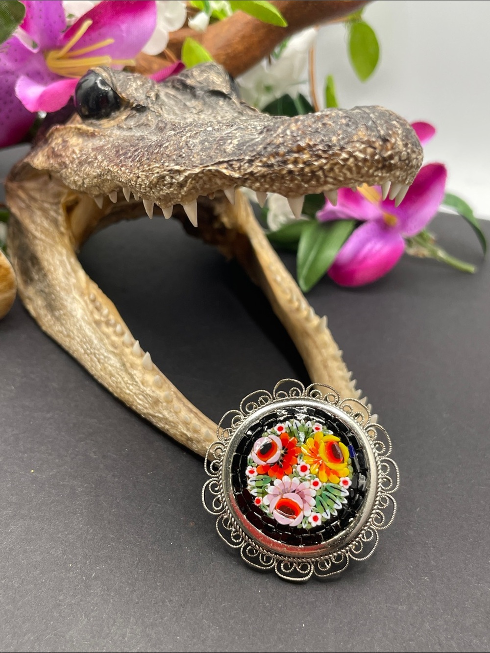Mosaic floral brooch vintage